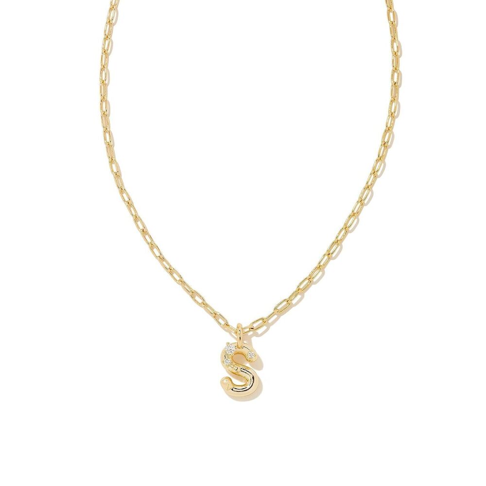 Crystal Letter S Short Pendant Necklace, 14k Gold-Plated Brass